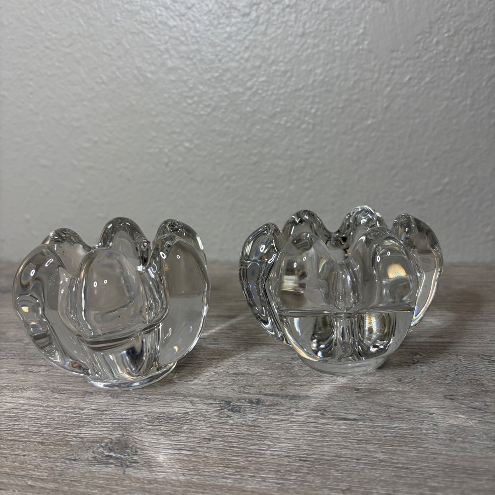 Art Vannes France Crystal Candle Holders Set of 2 Flower Petal Votive Glass